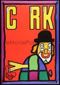 7z193 CYRK 26x38 Polish commercial poster 1979 Jan Mlodozeniec art of clown w/ slingshot!