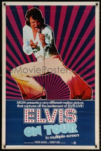 7z606 ELVIS ON TOUR int'l 1sh 1972 classic artwork of Elvis Presley singing into microphone!