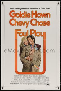7z626 FOUL PLAY 1sh 1978 wacky Lettick art of Goldie Hawn & Chevy Chase, screwball comedy!