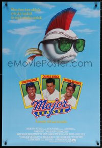 7z755 MAJOR LEAGUE int'l 1sh 1989 Charlie Sheen, Tom Berenger, wacky art of baseball with mohawk!