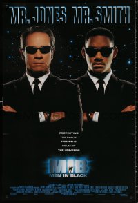 7z771 MEN IN BLACK int'l DS 1sh 1997 Will Smith & Tommy Lee Jones close-up!