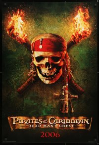 7z819 PIRATES OF THE CARIBBEAN: DEAD MAN'S CHEST int'l teaser DS 1sh 2006 image of skull & torches!