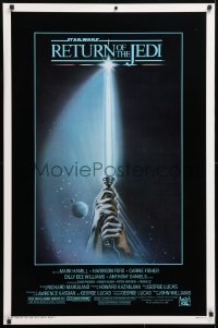 7z841 RETURN OF THE JEDI 1sh 1983 George Lucas, art of hands holding lightsaber by Reamer!