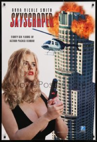 7z177 SKYSCRAPER 27x40 video poster 1997 busty Anna Nicole Smith w/gun, chopper, & exploding tower!