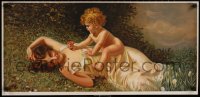 7z014 ALLEGREZZO INFANTILE 15x32 Italian art print 1890s-1930s child handing flower bouquet to mom!