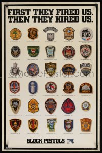7z071 GLOCK 23x35 advertising poster 1994 they fired us then hired us, police/military patches!