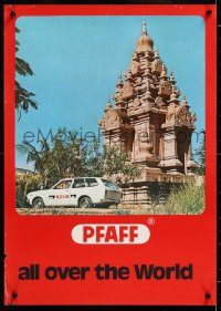 7z077 PFAFF temple style 17x24 advertising poster 1970s sewing machines all over the world!