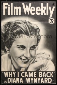 7z414 FILM WEEKLY Diana Wynyard style 20x30 English special poster 1939 great close-up portrait!