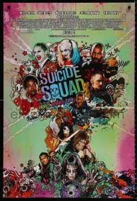 7z927 SUICIDE SQUAD advance DS 1sh 2016 Smith, Leto as the Joker, Robbie, Kinnaman, cool art!