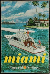 7z110 NATIONAL AIRLINES MIAMI 28x42 travel poster 1970s Bill Simon art of family on cabin cruiser!