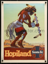 7z122 SANTA FE HOPILAND 18x24 travel poster 1960s wonderful artwork of Native American dancing!