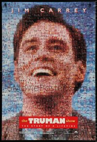 7z961 TRUMAN SHOW teaser DS 1sh 1998 really cool mosaic art of Jim Carrey, Peter Weir