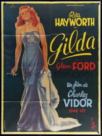 8b750 GILDA French 1p R1972 art of sexy Rita Hayworth full-length in sheath dress by Boris Grinsson!