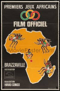 8b568 1965 ALL-AFRICA GAMES French 31x47 1965 art of first All-Africa games in Brazzaville, Congo!