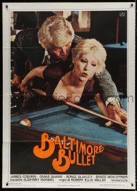 8b098 BALTIMORE BULLET Italian 1p 1980 James Coburn teaching Cisse Cameron to shoot pool!