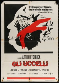 8b104 BIRDS Italian 1p R1970s cool different art with director Alfred Hitchcock & attacking birds!