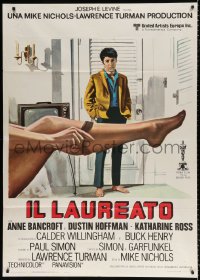 8b153 GRADUATE Italian 1p R1970s classic image of Dustin Hoffman staring at sexy stockinged leg!