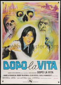 8b174 LEGEND OF HELL HOUSE Italian 1p 1974 Spagnoli art of Pamela Franklin & creepy monsters!