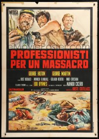 8b201 PROFESSIONALS FOR A MASSACRE Italian 1p 1967 Gasparri art of Hilton, Martin & Edd Byrnes!