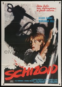 8b211 SCHIZOID Italian 1p 1981 Mafe silhouette art of crazed Klaus Kinski attacking Marianna Hill!