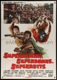 8b230 SUPERSTOOGES VS. THE WONDERWOMEN Italian 1p 1974 great art of wacky heroes & Amazon women!