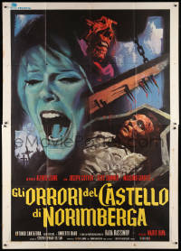 8b006 BARON BLOOD Italian 2p 1972 Mario Bava, Iaia art of terrified woman & man in iron maiden!
