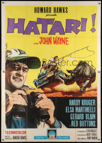 8b031 HATARI Italian 2p 1962 Howard Hawks, cool artwork of John Wayne in Africa by Enzo Nistri!