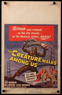 8b297 CREATURE WALKS AMONG US WC 1956 Reynold Brown art of monster attacking by Golden Gate Bridge!