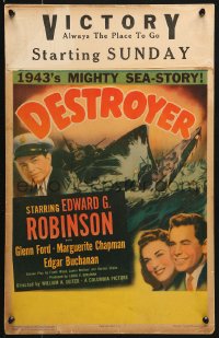 8b303 DESTROYER WC 1943 Navy sailor Edward G. Robinson & Glenn Ford, art of crashing WWII ships!