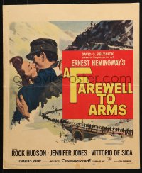8b318 FAREWELL TO ARMS WC 1958 art of Rock Hudson kissing Jennifer Jones, Ernest Hemingway