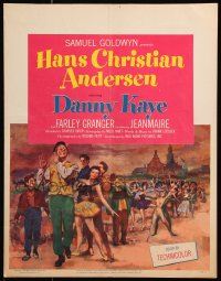 8b347 HANS CHRISTIAN ANDERSEN WC 1953 art of Danny Kaye playing invisible flute w/story characters