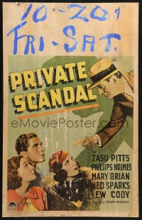 8b452 PRIVATE SCANDAL WC 1934 Zasu Pitts, Phillips Holmes, Mary Brian, detective Ned Sparks!