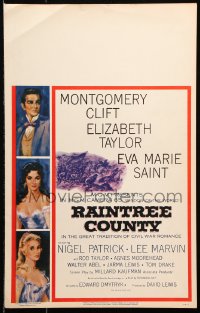 8b457 RAINTREE COUNTY WC 1957 art of Montgomery Clift, Elizabeth Taylor & Eva Marie Saint!