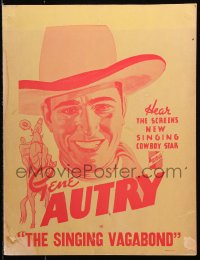 8b479 SINGING VAGABOND WC 1935 art of singing cowboy star Gene Autry smiling & on Champion, rare!
