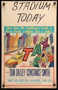 8b505 TAXI WC 1953 artwork of Dan Dailey & Constance Smith in yellow cab in New York City!