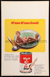 8b511 THERE'S A GIRL IN MY SOUP WC 1971 Peter Sellers & Goldie Hawn, great Campbells soup can art!