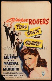 8b528 TOM, DICK & HARRY WC 1941 c/u art of pretty Ginger Rogers, Murphy, Marshal & Meredith!