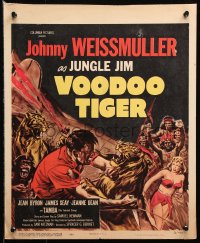 8b544 VOODOO TIGER WC 1952 great art of Johnny Weissmuller as Jungle Jim vs lion & tiger!