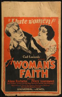 8b547 WOMAN'S FAITH WC 1925 art of Alma Rubens & Percy Marmont, who hates women, ultra rare!