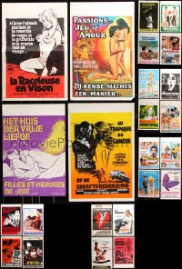 8d656 LOT OF 24 FORMERLY FOLDED SEXPLOITATION BELGIAN POSTERS 1960s-1970s sexy images with nudity!