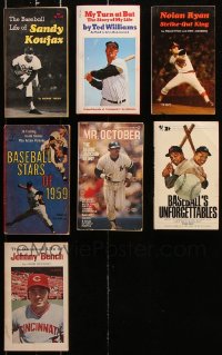 8d475 LOT OF 7 BASEBALL PAPERBACK BOOKS 1950s-1980s Sandy Koufax, Ted Williams & more!