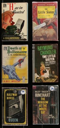 8d477 LOT OF 6 PAPERBACK MYSTERY BOOKS 1940s-1950s Raymond Chandler, all with cool cover artwork!
