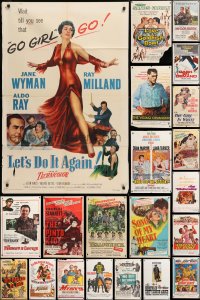 8d125 LOT OF 102 FOLDED ONE-SHEETS 1950s great images from a variety of different movies!