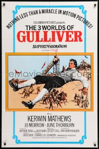 8f008 3 WORLDS OF GULLIVER 1sh R1974 Ray Harryhausen fantasy classic, art of giant Kerwin Mathews!