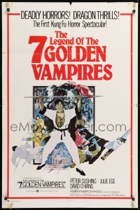 8f013 7 BROTHERS MEET DRACULA int'l 1sh 1979 Legend of the 7 Golden Vampires, kung fu horror art!