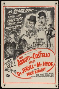8f016 ABBOTT & COSTELLO MEET DR. JEKYLL & MR. HYDE 1sh R1960s Bud & Lou, scary Boris Karloff!