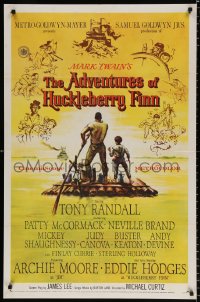 8f021 ADVENTURES OF HUCKLEBERRY FINN 1sh 1960 Mark Twain, Michael Curtiz, art of Huck & Jim on raft