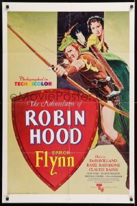 8f022 ADVENTURES OF ROBIN HOOD 1sh R1976 Flynn as Robin Hood, De Havilland, different art!