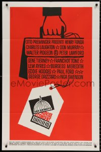 8f023 ADVISE & CONSENT 1sh 1962 Otto Preminger, Saul Bass Washington Capitol & attache case art!