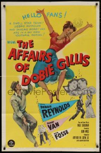 8f024 AFFAIRS OF DOBIE GILLIS 1sh 1953 Bobby Van, Bob Fosse, wacky art of Debbie Reynolds!